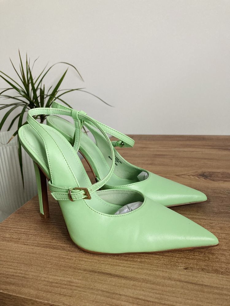 Asos Design Piano asymmetric high heel shoes in green