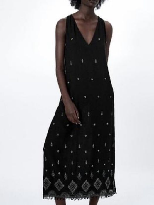 Rochie Zara neagra cu margele cusute lunga