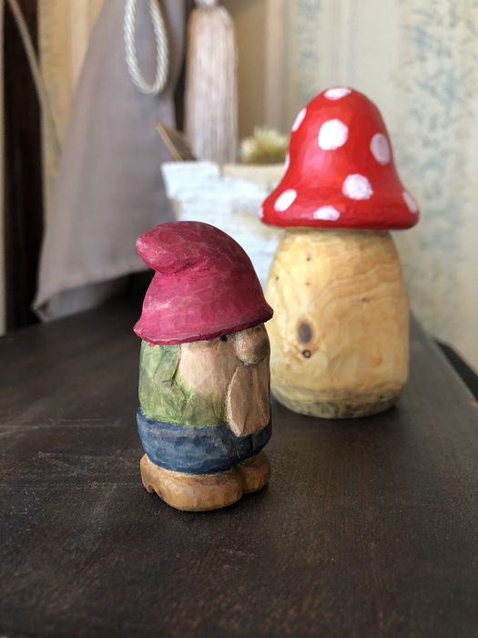 Ръчно издялкани коледни дървени фигури зайче джудже Декорация, подарък