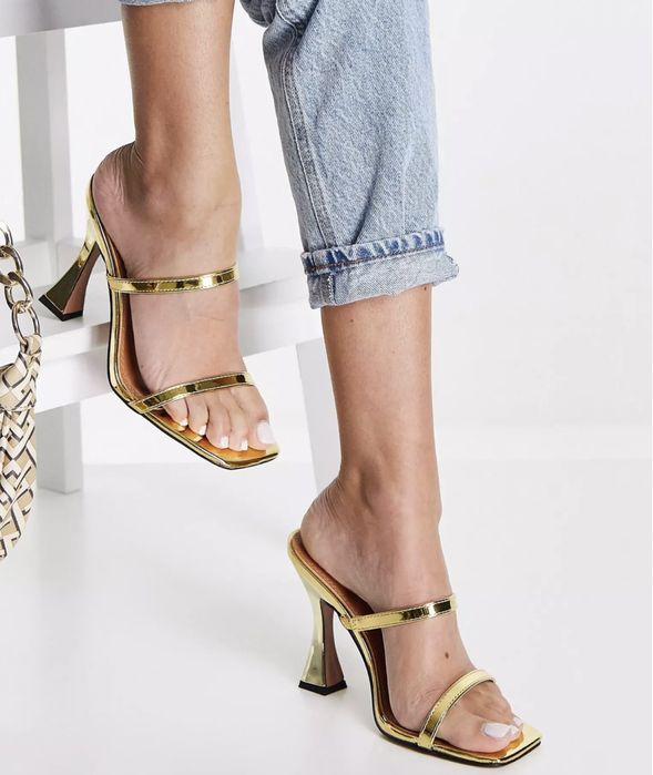 Дамски златни сандали Asos Design Edition Luxury обувки ток