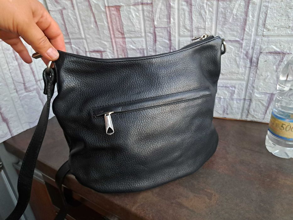 дамска чанта,малка черна кожена торба-естествена кожа