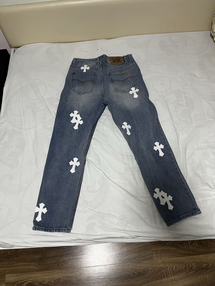 pantaloni chrome hearts albastri