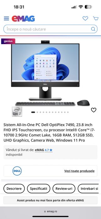 Dell Optiplex 7490 i7 cu Touchscreen