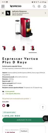 Vand Espressor Vertuo Plus D Rosu - Impecabil