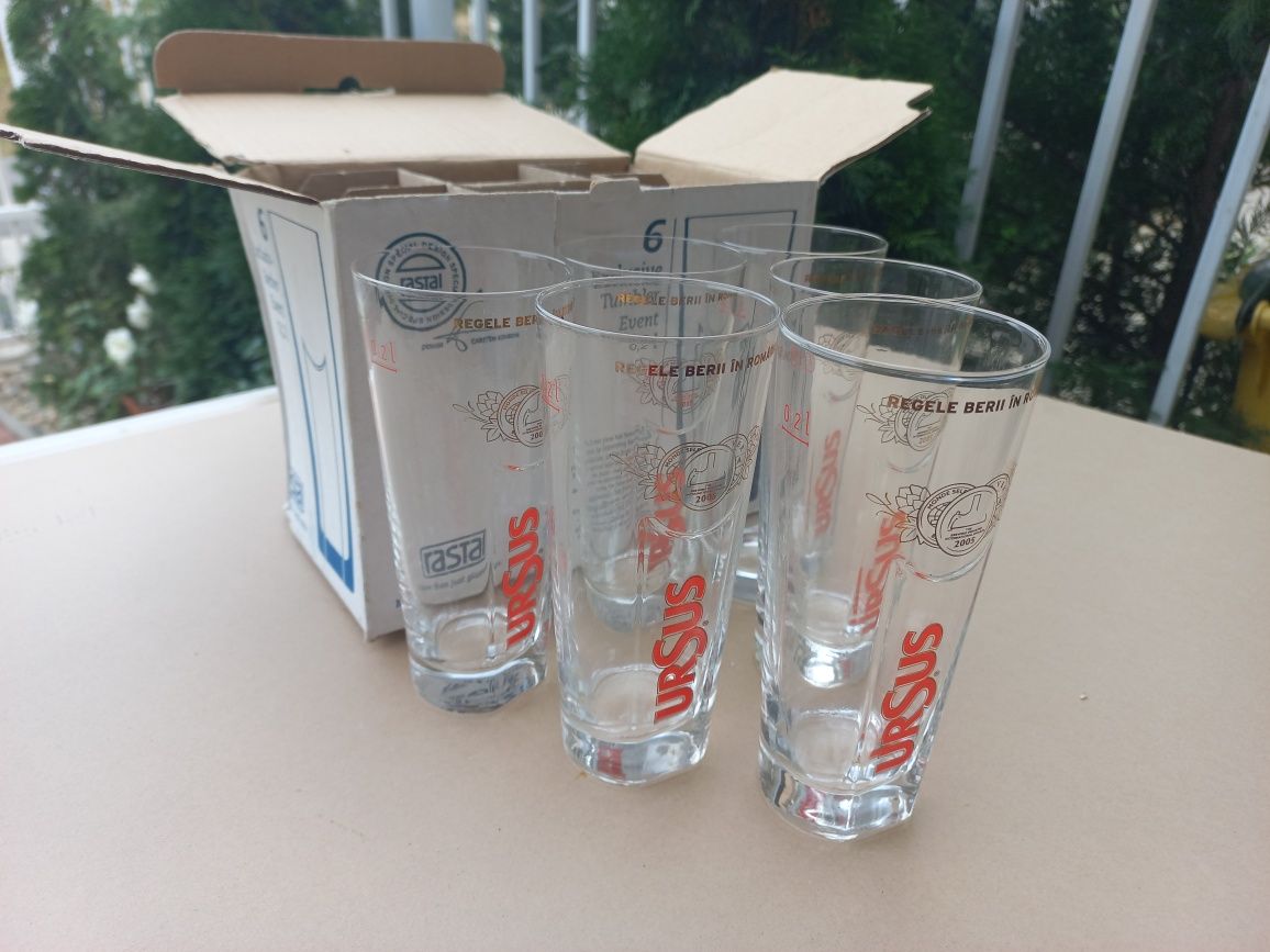 Vând set de 6 pahare de bere Ursus 0,2ll - noi