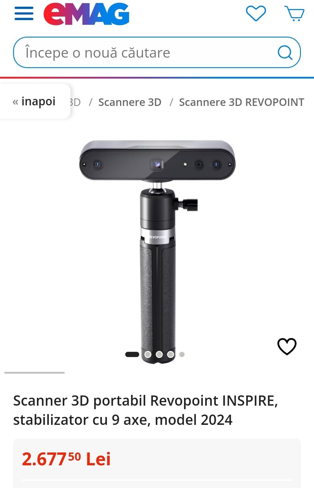 Scanner 3D portabil Revopoint INSPIRE, stabilizator cu 9 axe