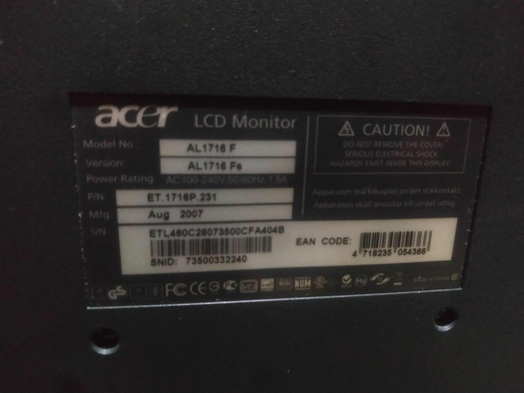 Монитор Acer Al1716 F