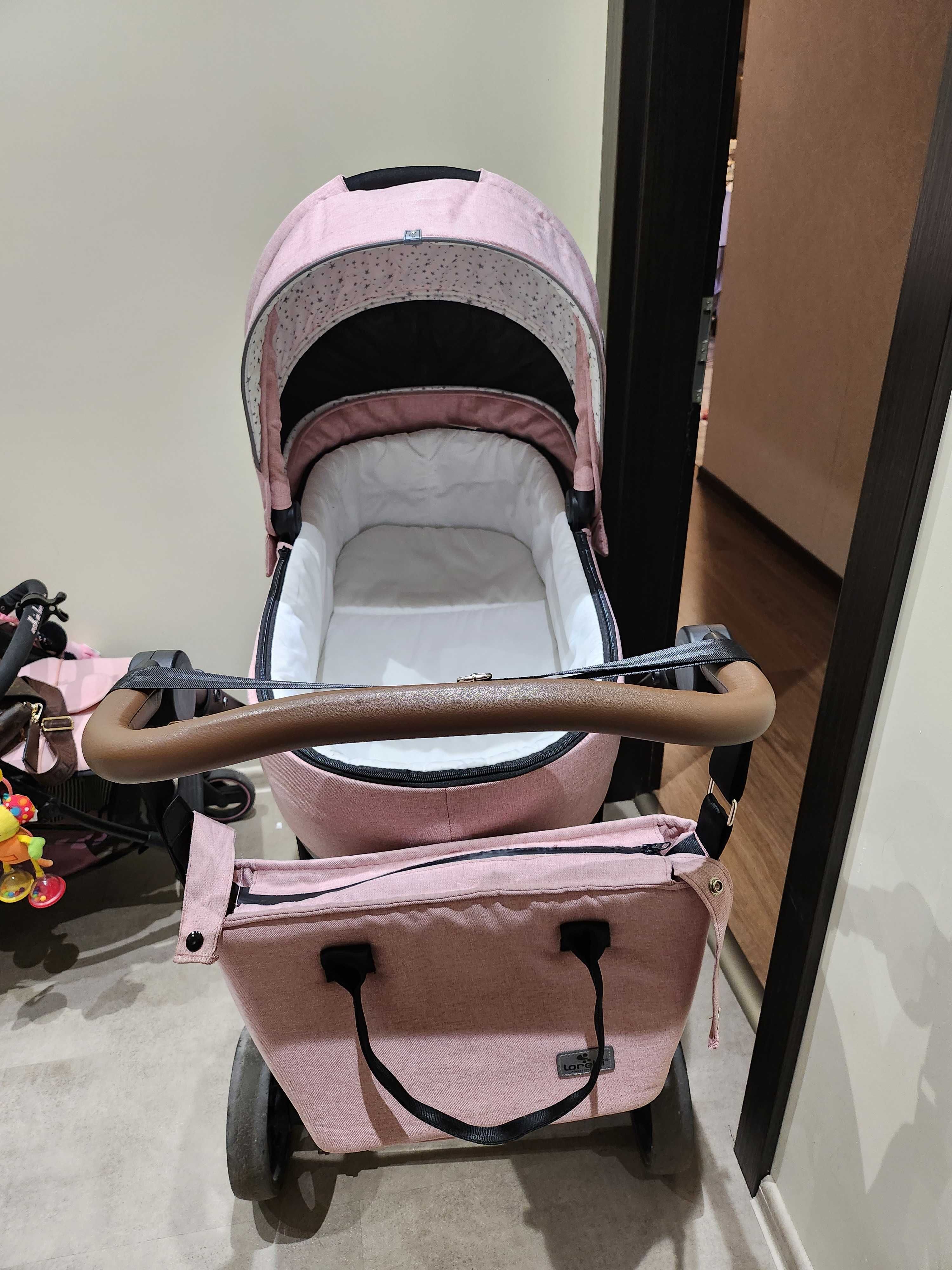 Детска комбинирана количка Lorelli - Crysta 3в1, Blossom Pink