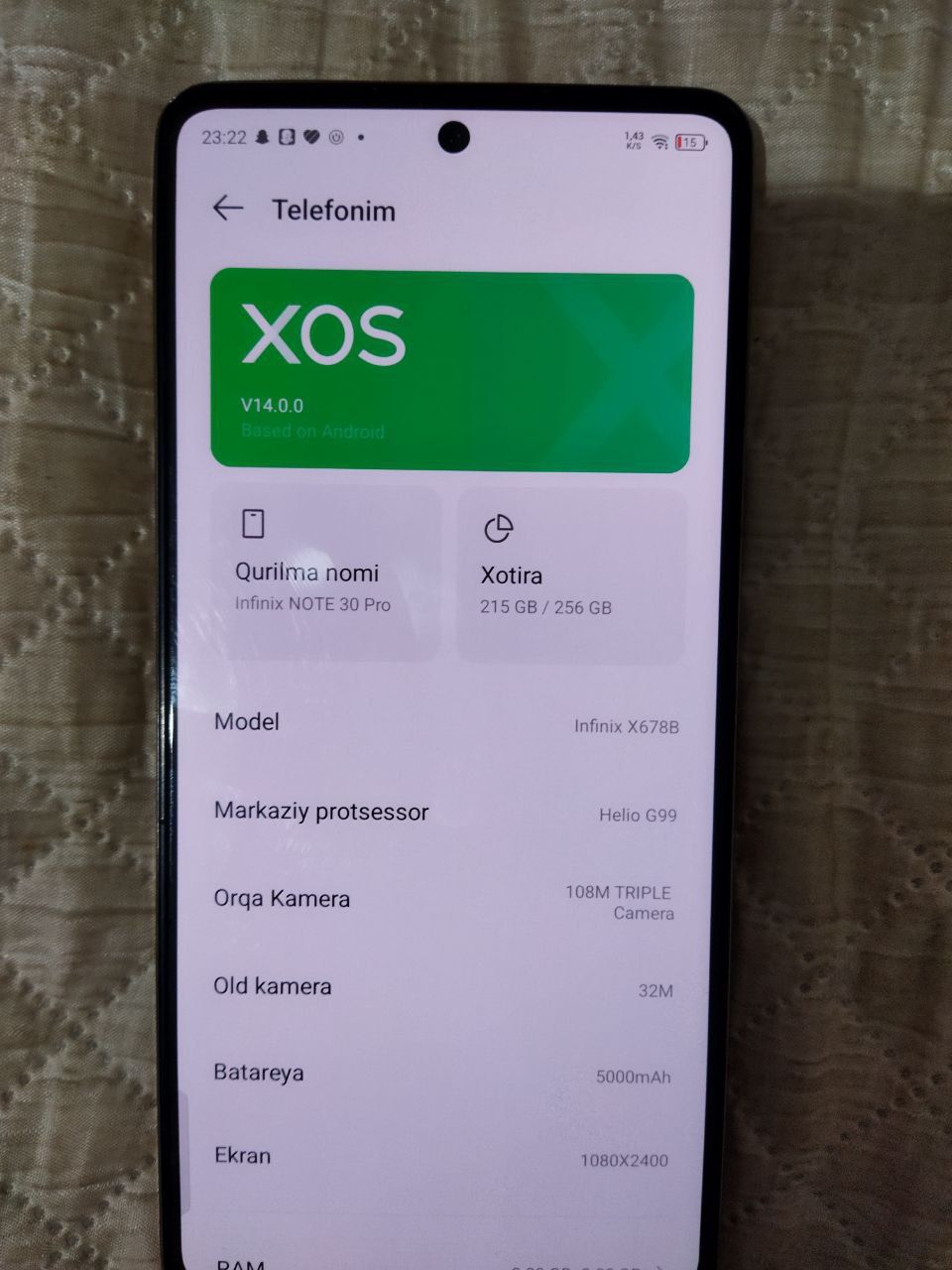 Infinix Note 30 Pro RAM 8+8 256 GB ideal