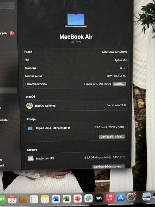 MacBook Air 13,6” M2 — 8GB RAM — Ca nou, cu garantie pana in 2026