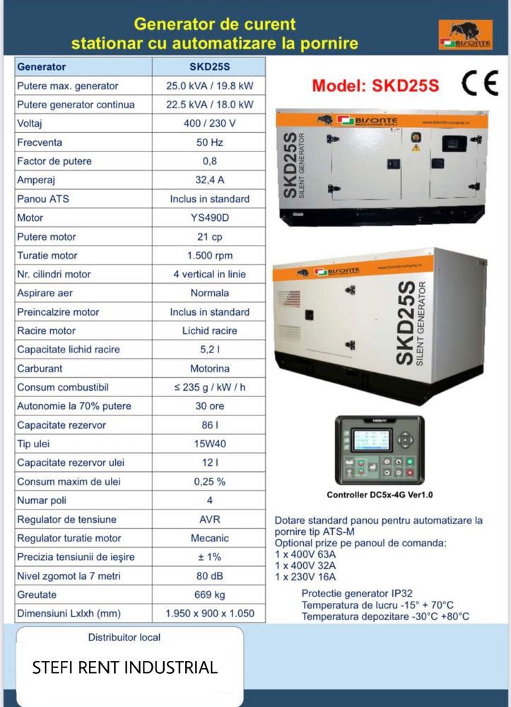 Generator insonorizat BISONTE SKD25S ATS inclus