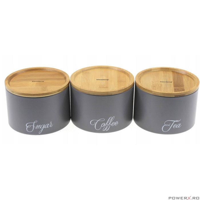 Set suport 3 in 1 pentru zahar, cafea si ceai, din otel, 13,5 x 13,5 x