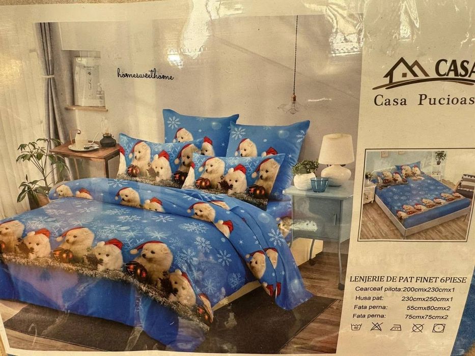 Lenjerie pat din 6 piese Casa pucioasa din finet cu tematică