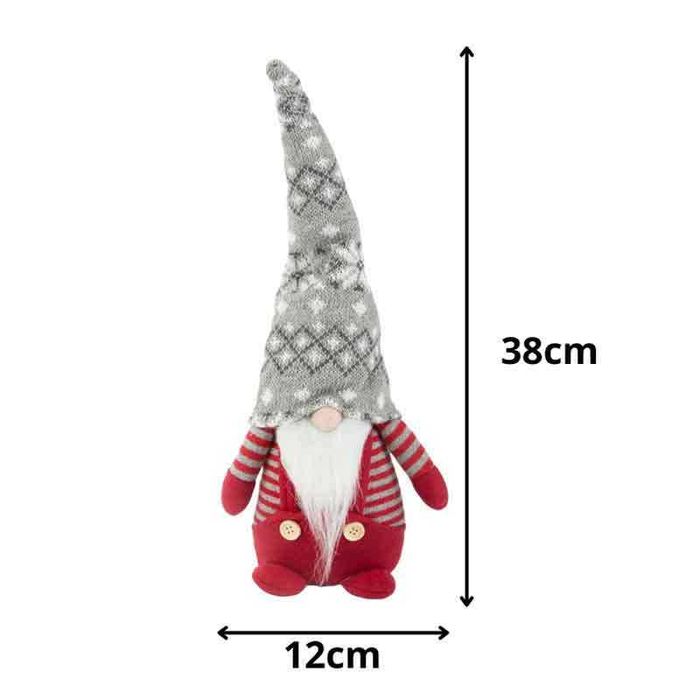 Коледен гном червен с брада, 38 см, мека декоративна фигура