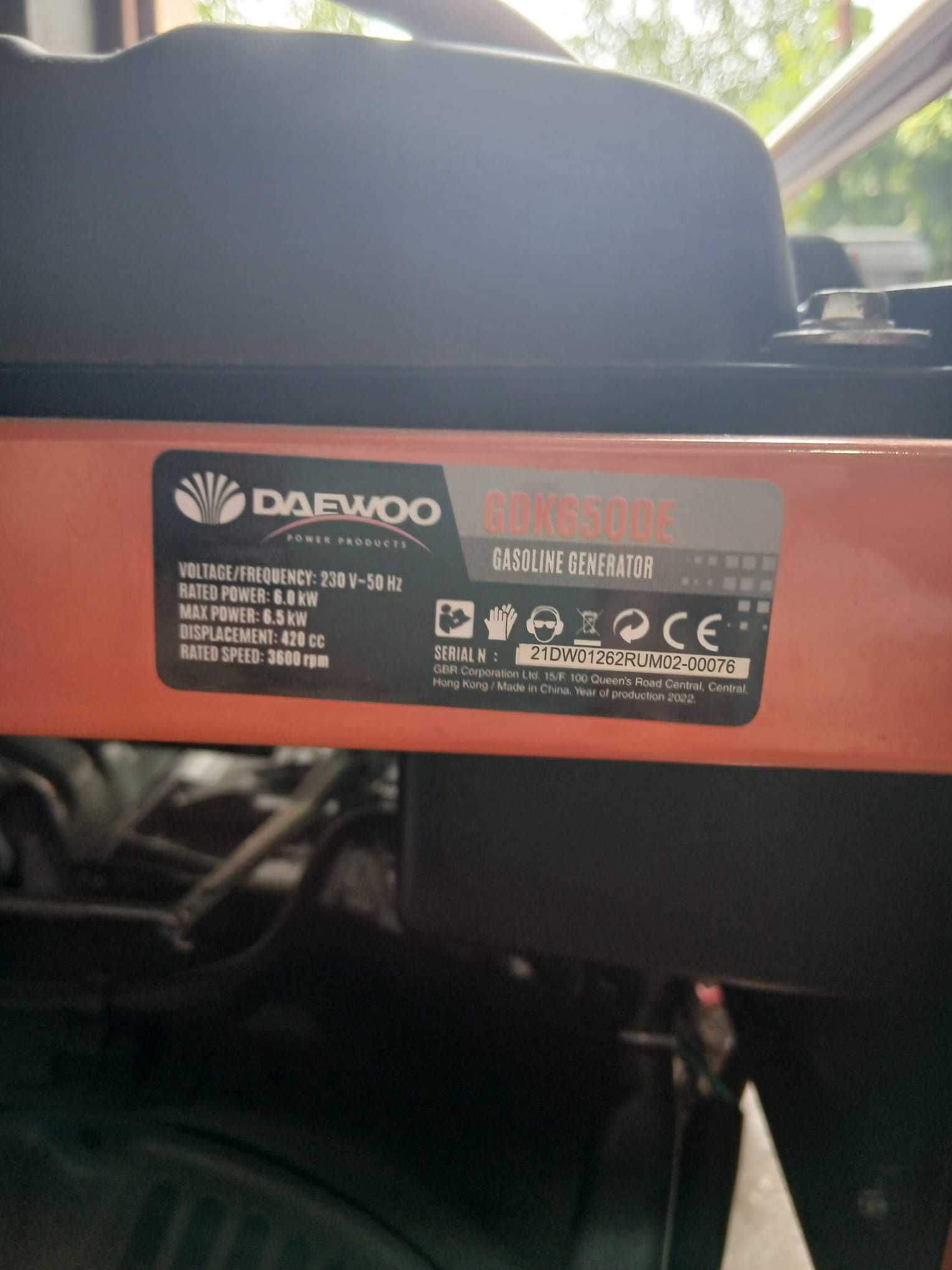 Generator curent pe benzină Daewoo GDK6500E 6500W, monofazic si GPL