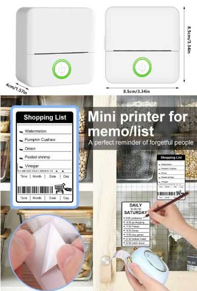 Mini imprimanta termica, bluetooth, 4 role hartie + 4 role autoadezive