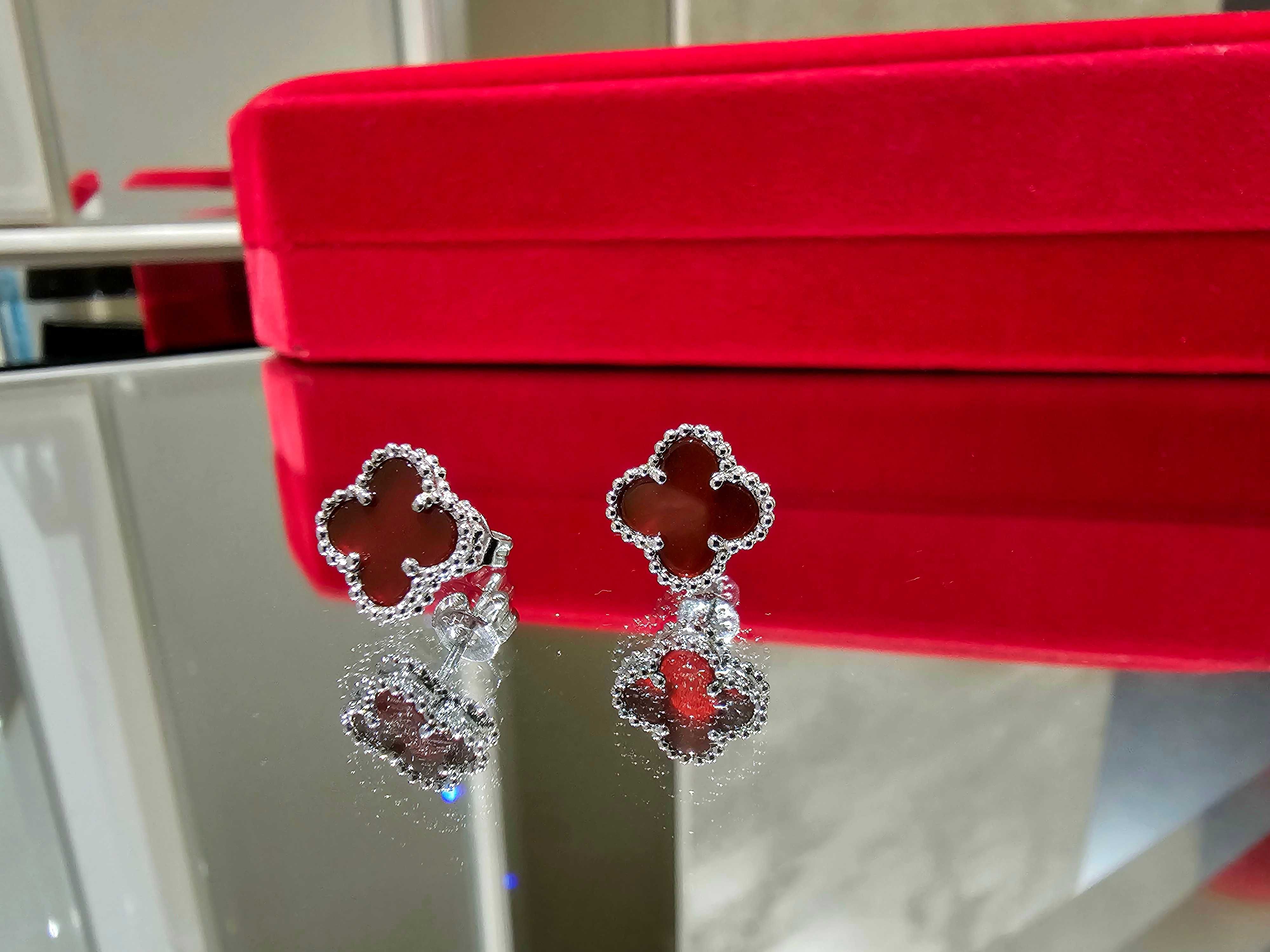 Van Cleef & Arpels VCA Silver Red Sweet Alhambra Clover Дамски Обеци