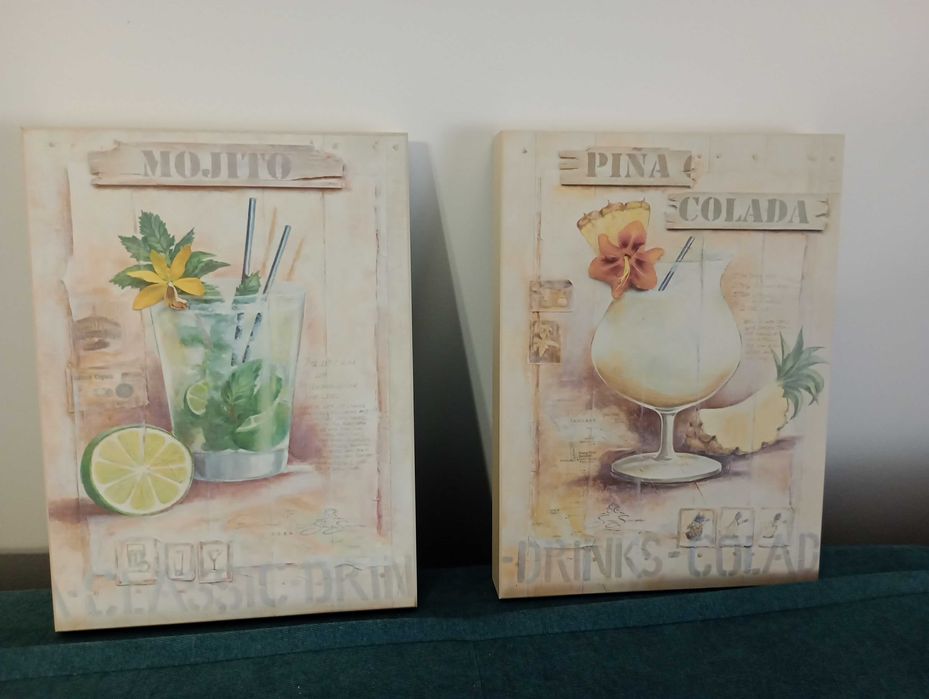 Set 2 tablouri pe lemn cu retete originale de cocktailuri - 60 Ron