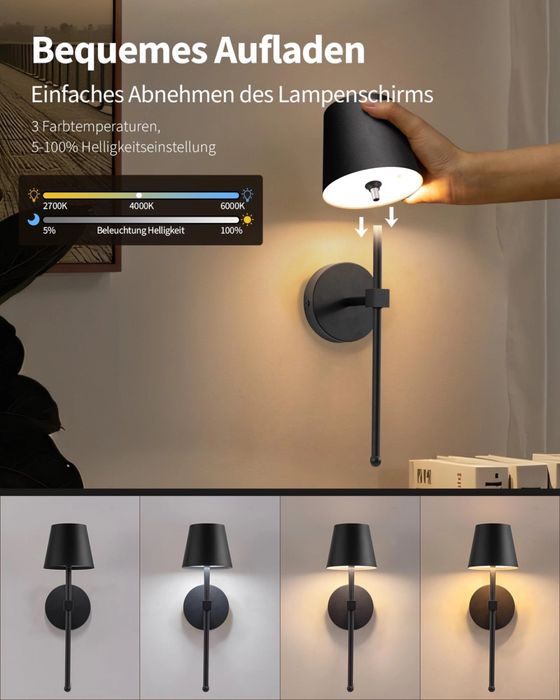 Комплект от 2 стенни лампи с батерии, безжични