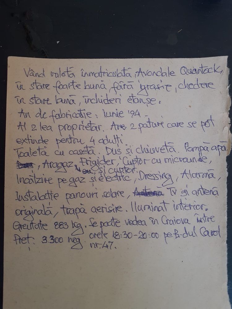 Vand rulota inmatriculata in stare excelenta