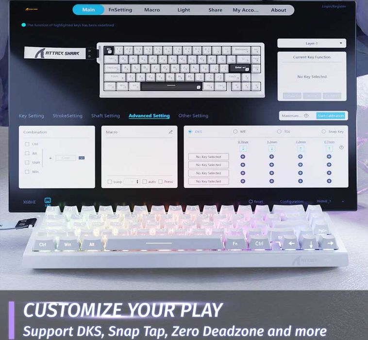 Магнетична клавиатура ATTACK SHARK X68 HE Rapid Trigger