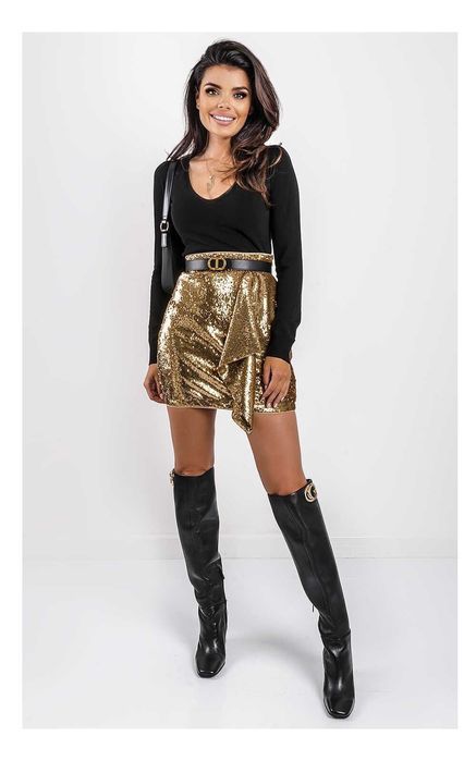 Къса златна пола Twinset от пайети, размер М,брандирана, нова с етике