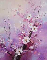 "Пролет в розово" Картина 50х40см, Маслена живопис с шпакла