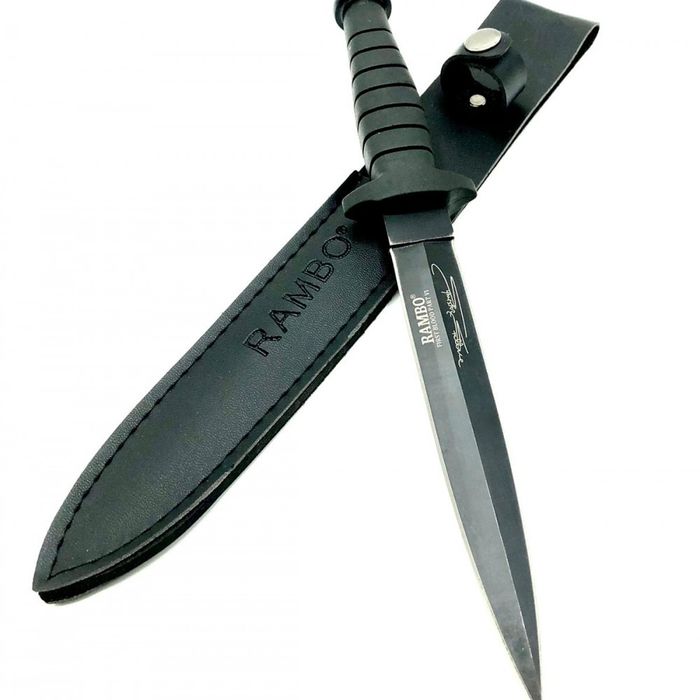 Cutit tip baioneta cu doua taisuri, maner cauciuc + teaca, 35cm