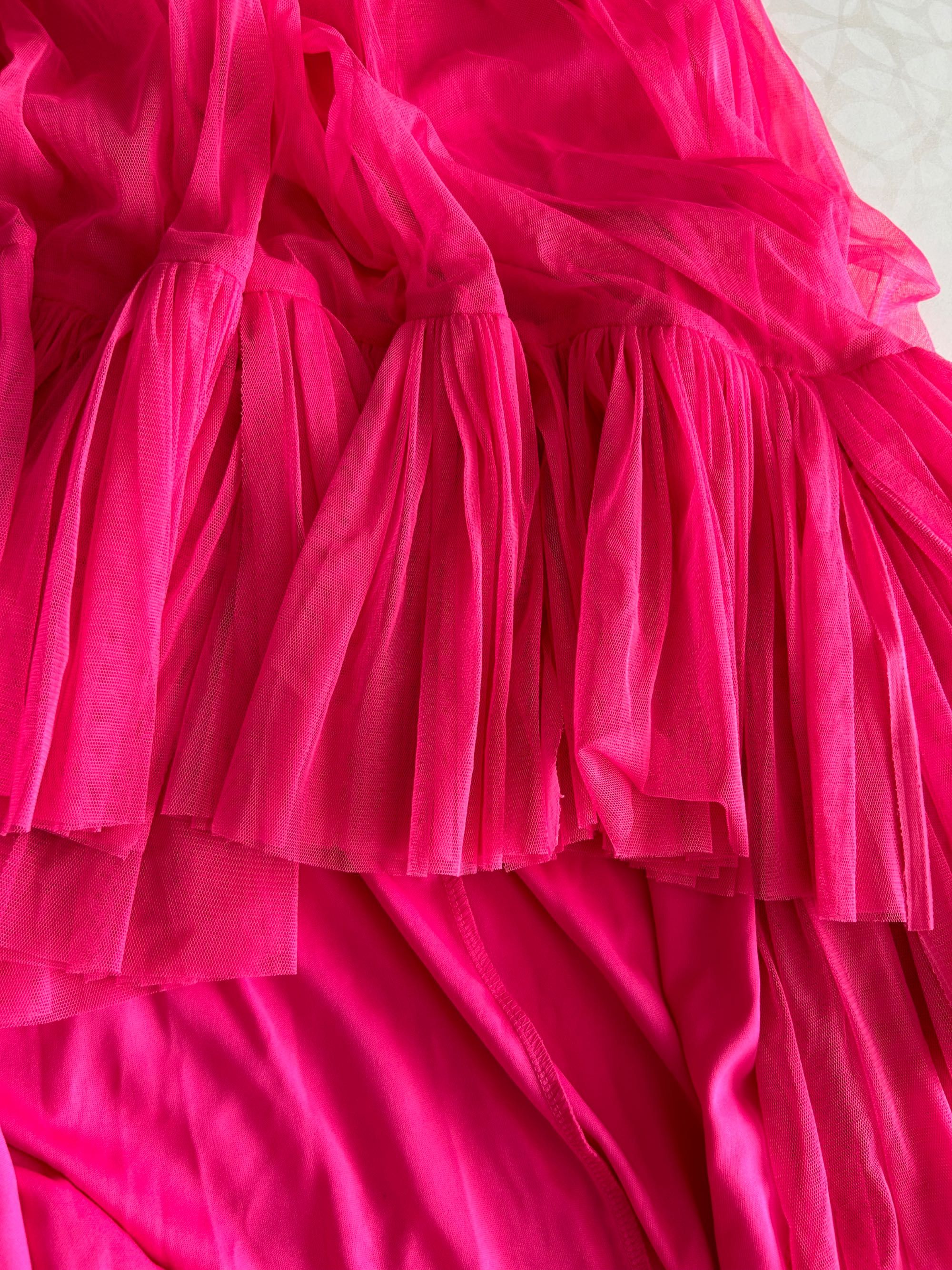 Цикламена дълга рокля Lace&Beads с тюл, размер С