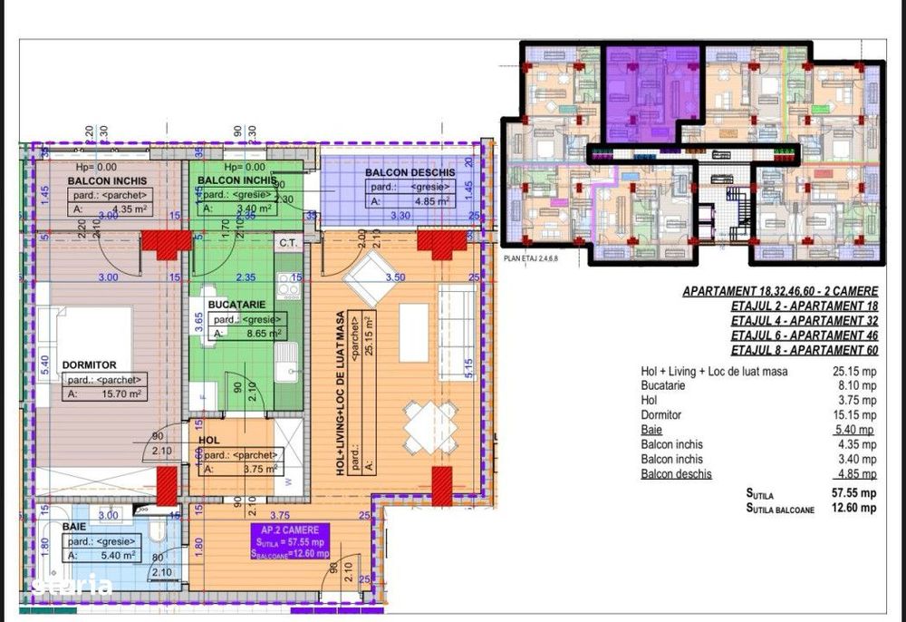 Apartament 2 camere, open-space, 71.25mp, cartier Cornitoiu, zona Lice