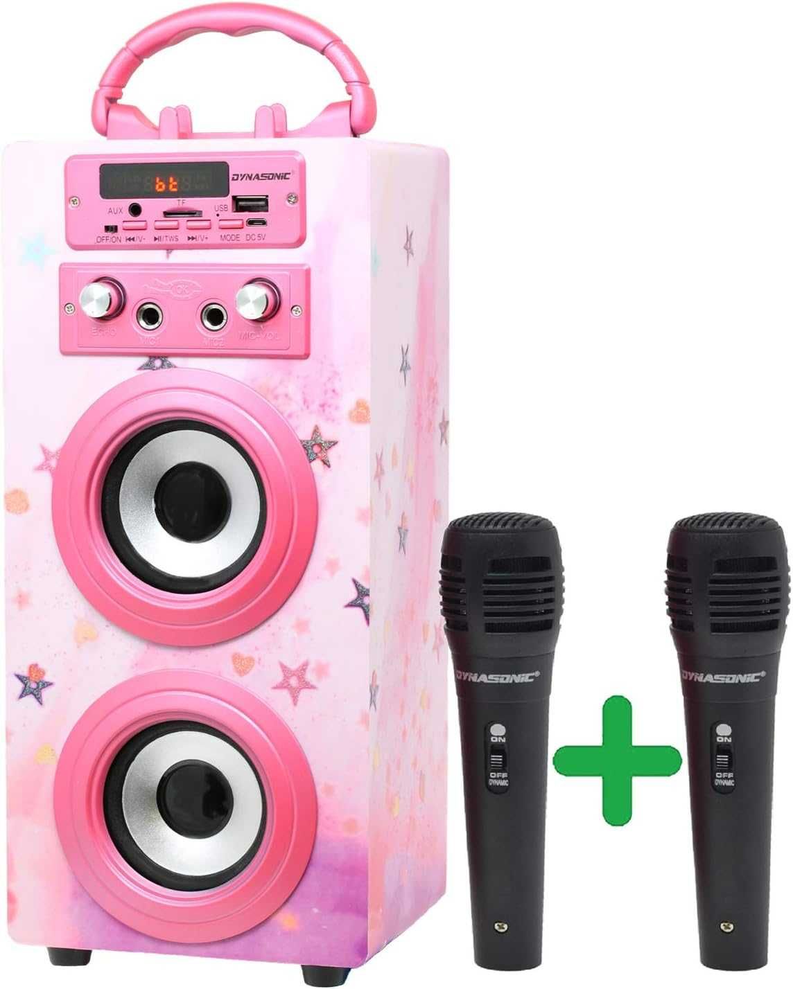 DYNASONIC Boxa Bluetooth Karaoke portabil cu 2 microfoane, USB. Noua