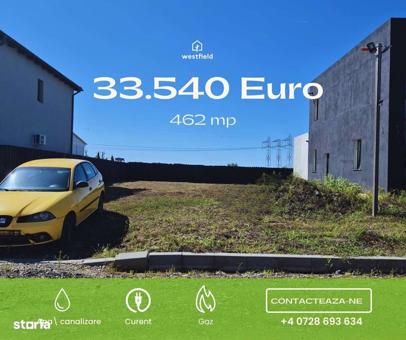 Teren de vanzare, 462 mp între case, cu utilități!