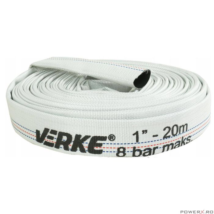 Furtun apa 1"20 metri, tip pompieri, cauciucat, 8 bari, Verke