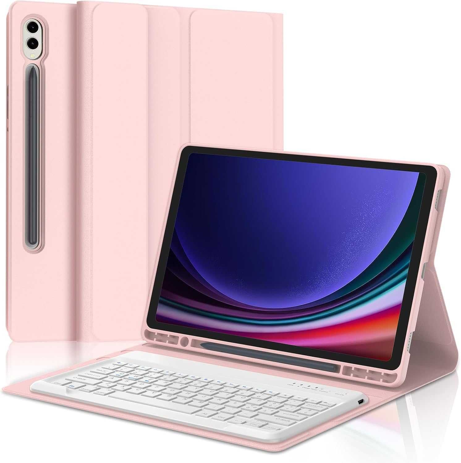 Husă cu Tastatură QWERTZ (germana) Galaxy S9 FE 10.9", Roz, Iluminată