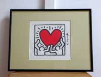 Cromolitografie Keith Haring, ’Red Heart’ | Tablou Deosebit, vechi