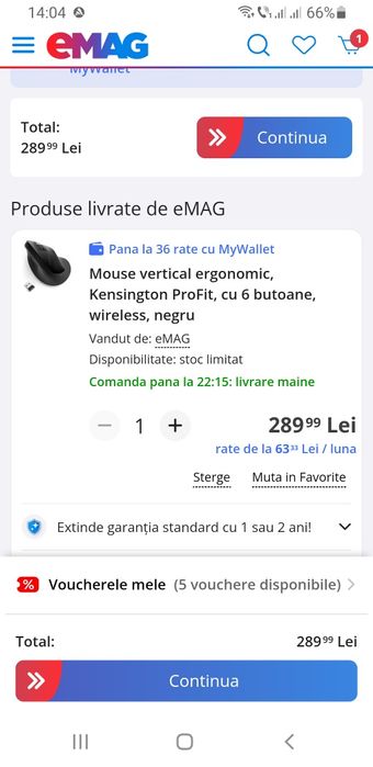 Mouse Wireless Vertical Kensigton ProFit, nou, sigilat, premium