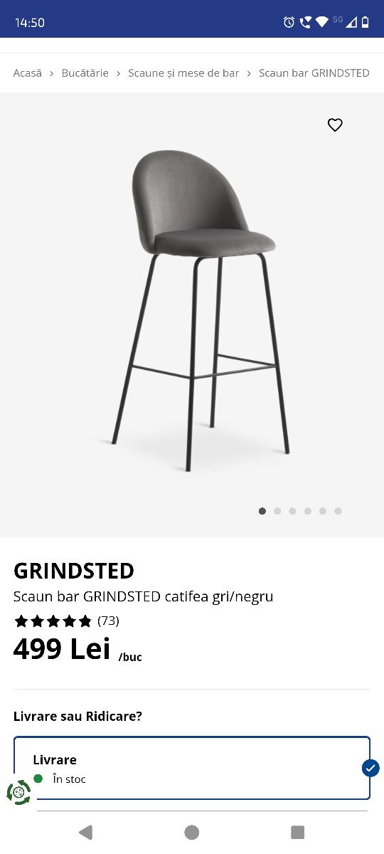 Vând scaune pentru bar, catifea, culoare gri
