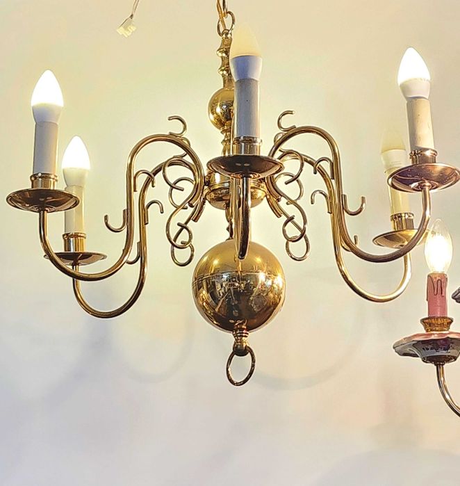 Полилей от полиран месинг с 6 рамена