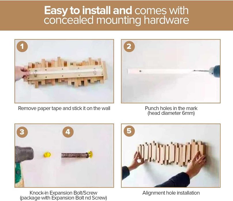 Дизайнерска закачалка за дрехи на стена 100 % естествено дърво Edihome