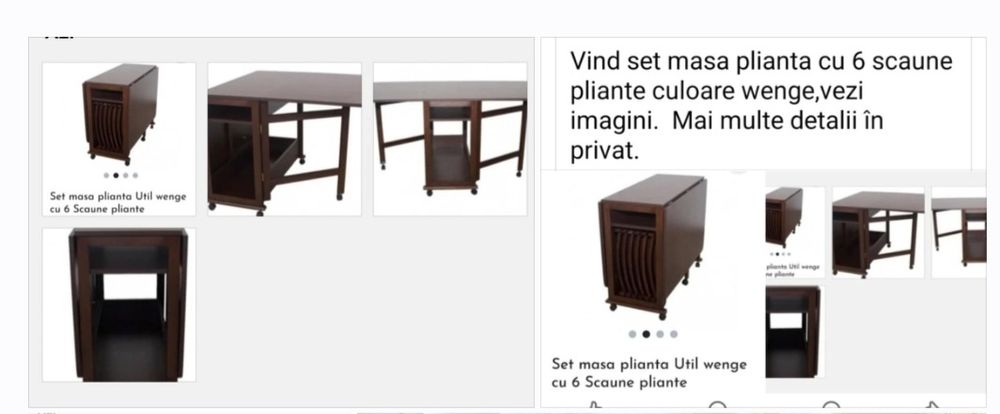 Vind masa pliabila cu 6 scaune stare foarte buna pret 1200 lei negocia