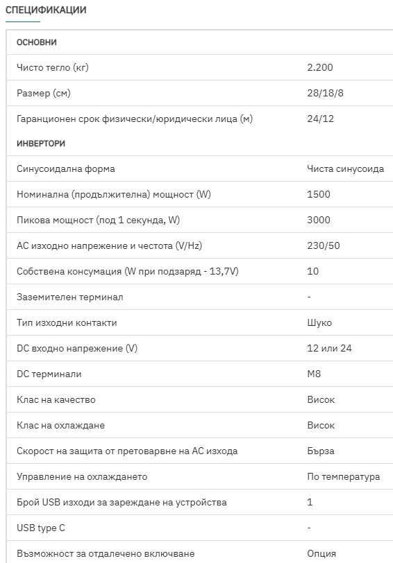 1500/3000W Инвертори SUYEEGO с пълна синусоида 12 или 24V
