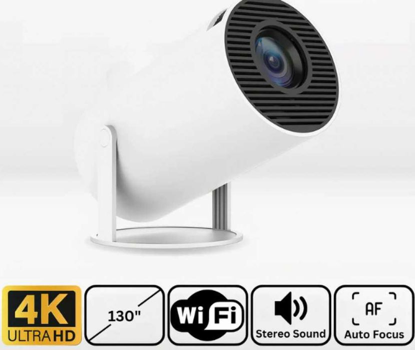 Видеопроектор HY300, 4K 1080P, Android 11, WiFi 5G, Bluetooth 5.0, бял
