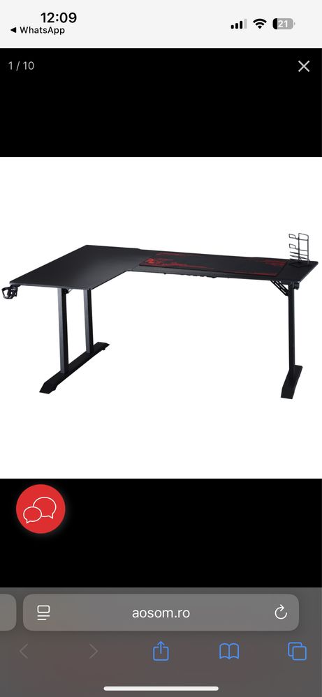 HOMCOM Birou pe Colt - Gaming