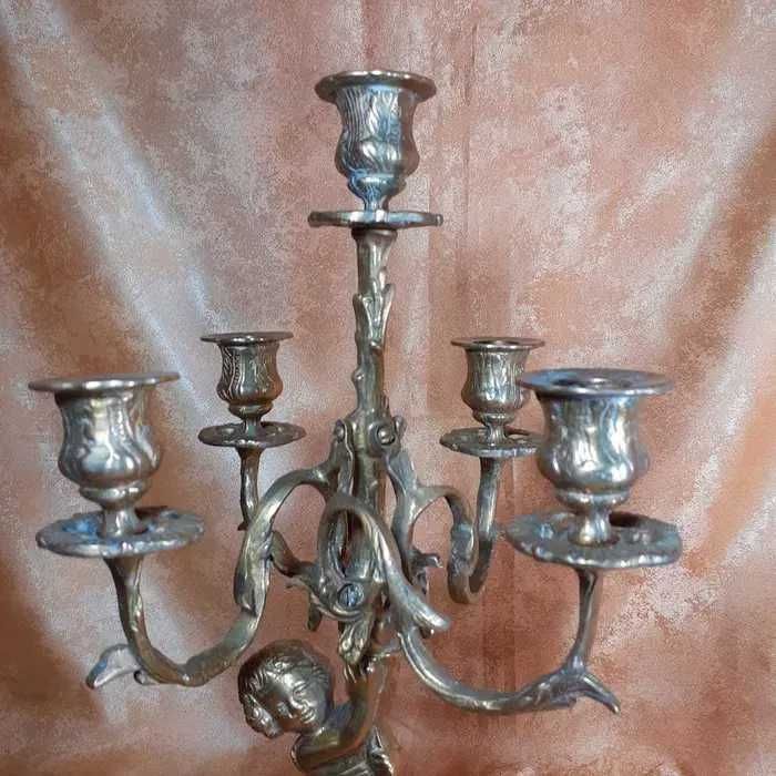 Sfesnice sculprurale bronz, sec 19 Baroc Victorian, antique