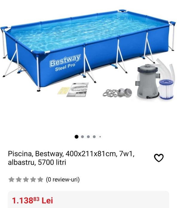 Piscina cu cadru metalic Bestway, 400 x 211 x 81 cm, capacitate 5.7 m