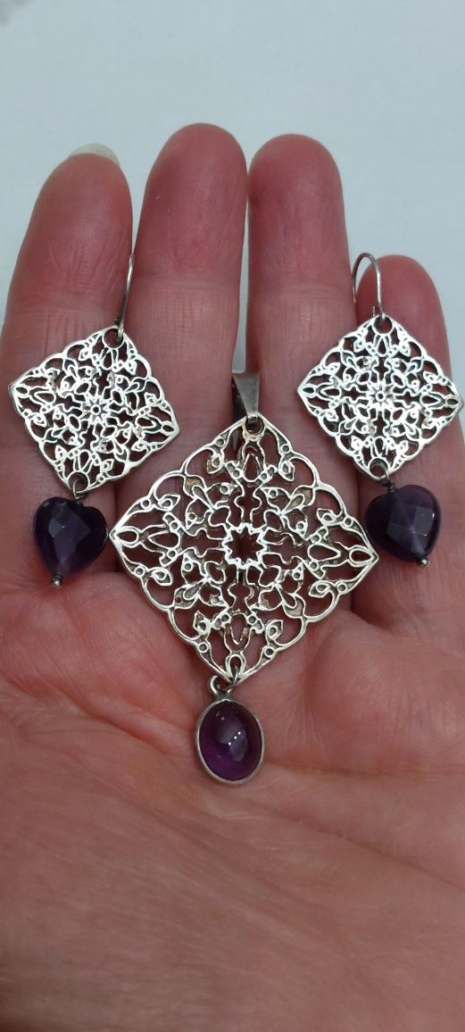 Set argint model dantelat cu ametist