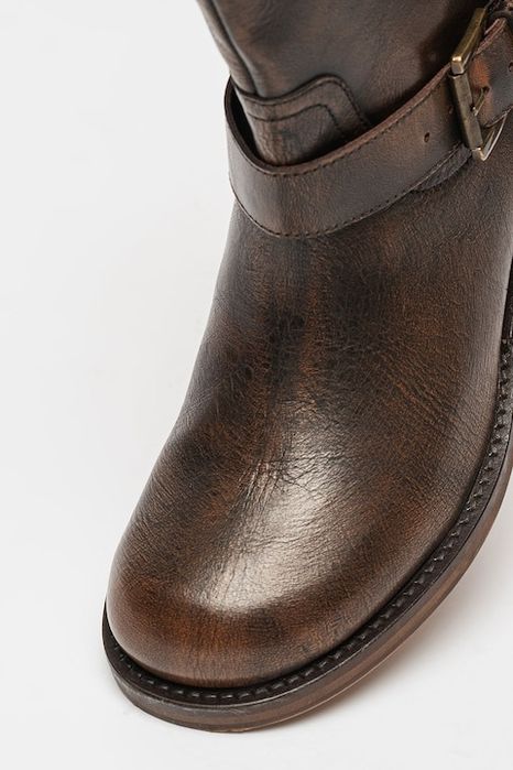 BRONX Botine din piele cu toc masiv New-Camperos, Maro, 37