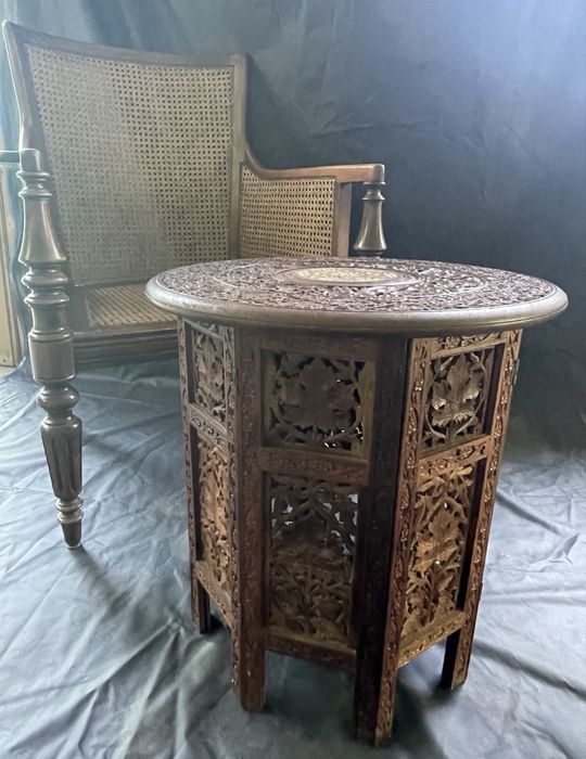 Masă colonială antică pliabilă, indiană, tec 1870