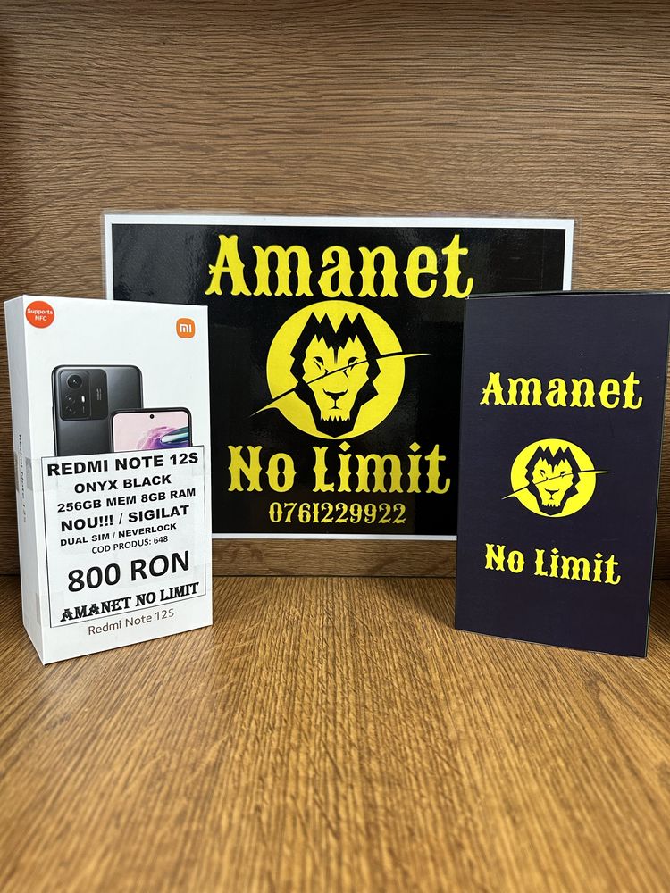AMANET NO LIMIT:Redmi Note 12s Black Nou 256GB/8GB RAM Garantie si Bon