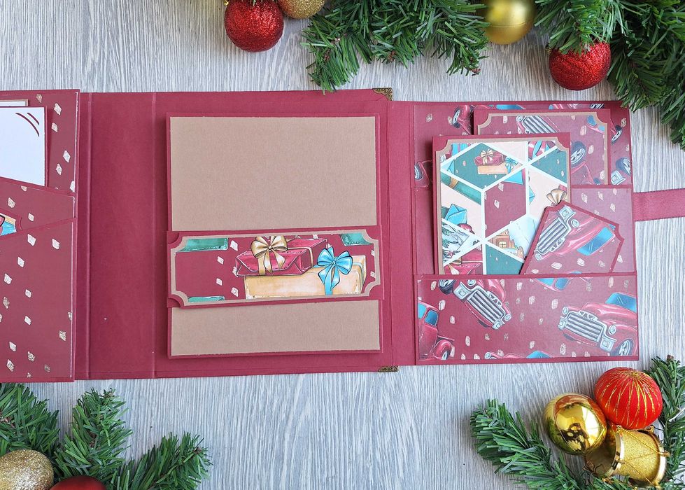 Коледен, скрапбук албум в бордо, ръчна изработка /52.25